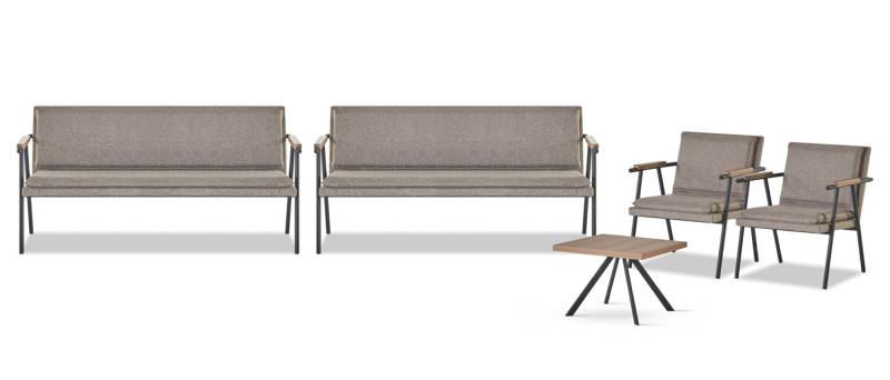 Graue Wartezimmer Möbel 2x Sitzbänke 2x Lehnsessel Holz Beistelltisch von JV Möbel