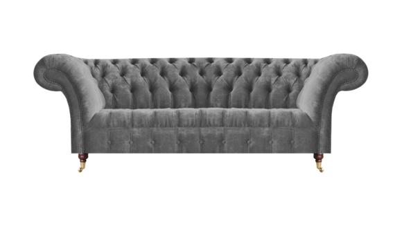 Graue Wohnzimmer Polstercouch Designer Chesterfield 3-Sitzer Textilsofa von JV Moebel