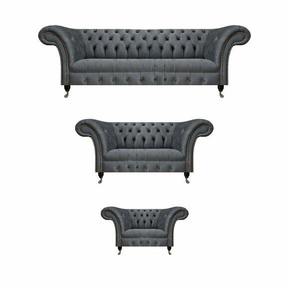 Graue Wohnzimmer Sofas Chesterfield Komplettes Set Dreisitzer Sessel Graue Wohnzimmer Sofas Chesterfield Komplettes Set Dreisitzer Sessel von JV Moebel