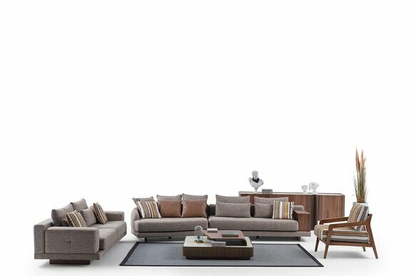 Graue Wohnzimmer Sofas Stoffsofas Designer Sessel Holz Couchtisch 5tlg. von JV Moebel