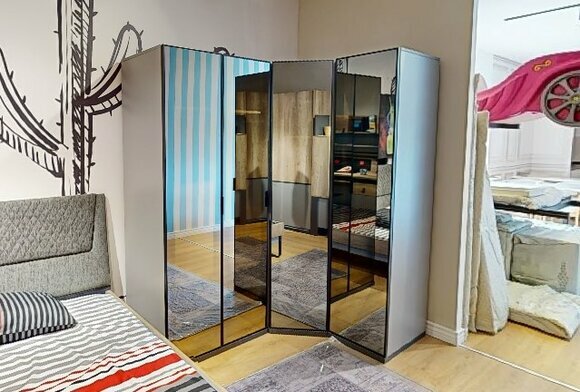 Grauer Eckschrank Designer Kleiderschrank Kinderzimmer Luxus Holz Möbel von JV Moebel