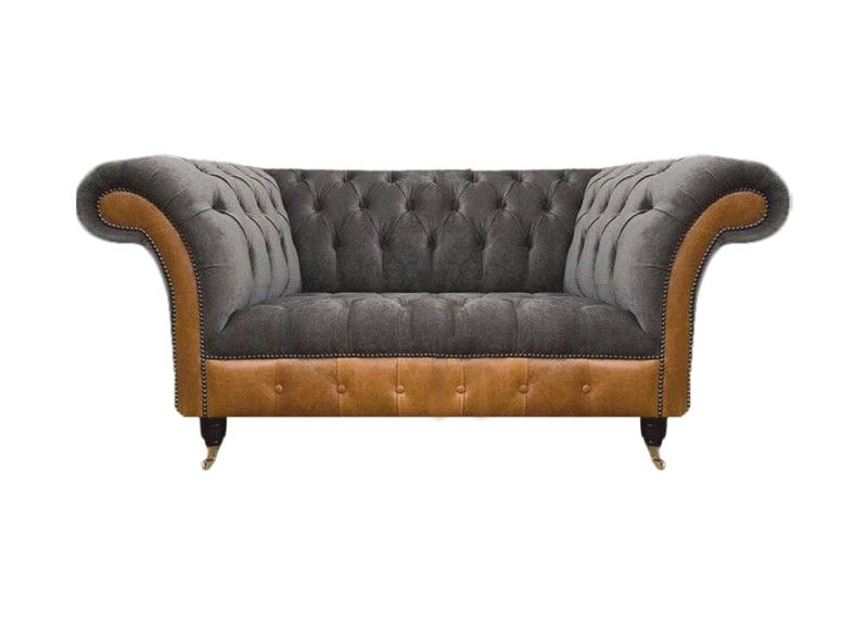 Grauer Exklusiver Chesterfield Zweisitzer Komfortable Textil Edle Sofas von JV Möbel