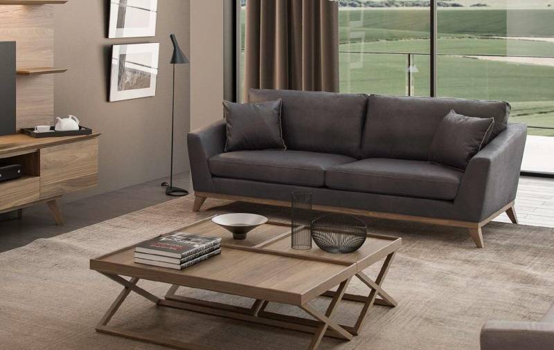 Grauer Kunstleder Dreisitzer Wohnzimmersofa Moderne Couch Stil Möbel von JV Möbel