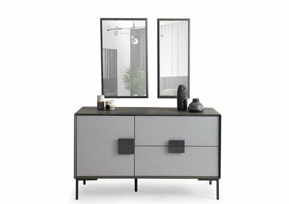 Grauer Schminktisch Luxuriöse 2x Spiegel Moderne Schlafzimmer Möbel 3tlg von JV Moebel