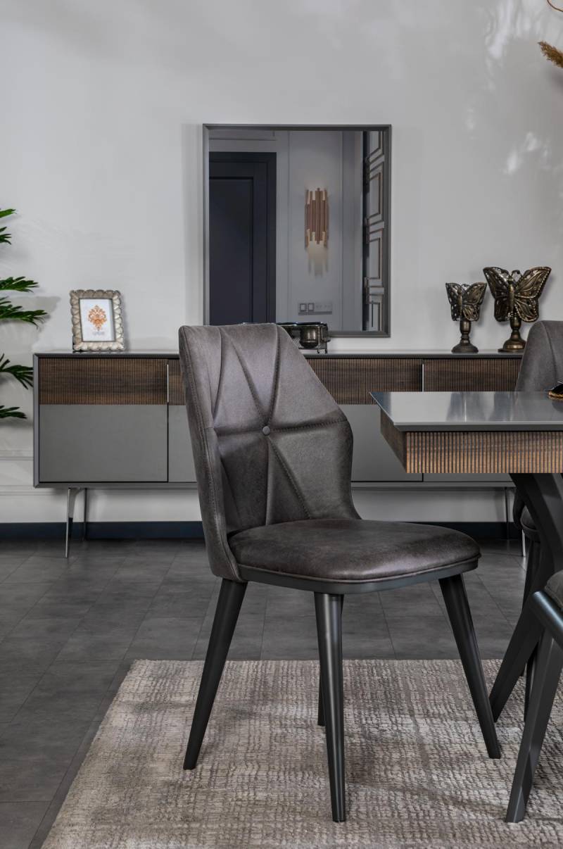 Grauer Stuhl Designer Esszimmer Stühle Sitzstuhl Lehnstuhl Textil Holz von JV Möbel