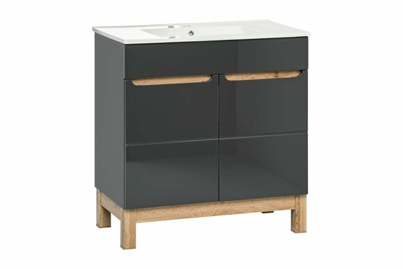 Grauer Waschtisch mit Unterschrank Hochwertige Waschbecken Badezimmer von JV Möbel
