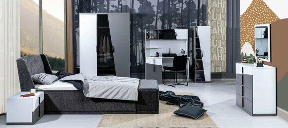 Graues Kinderzimmer Set Designer Schrank Bett Schreibtisch Kommode 7tlg von JV Moebel