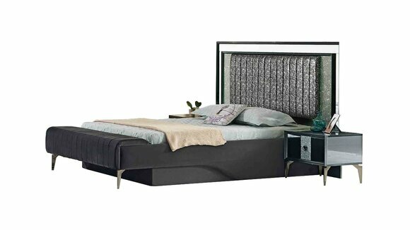 Graues Schlafzimmer Doppelbett Designer Bettrahmen Luxus Textil Möbel von JV Moebel