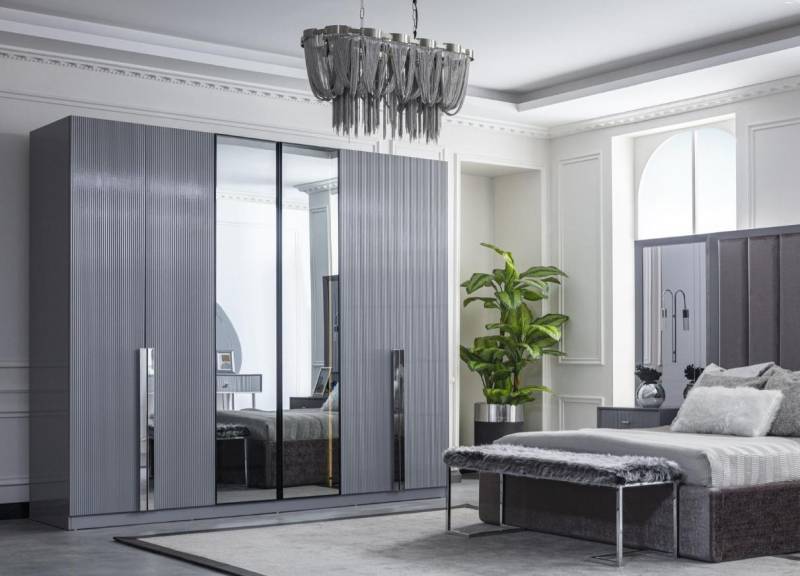 Graues Schlafzimmer Set 5 tlg. Bett Kleiderschrank Günstige Möbel Bank von JV Möbel