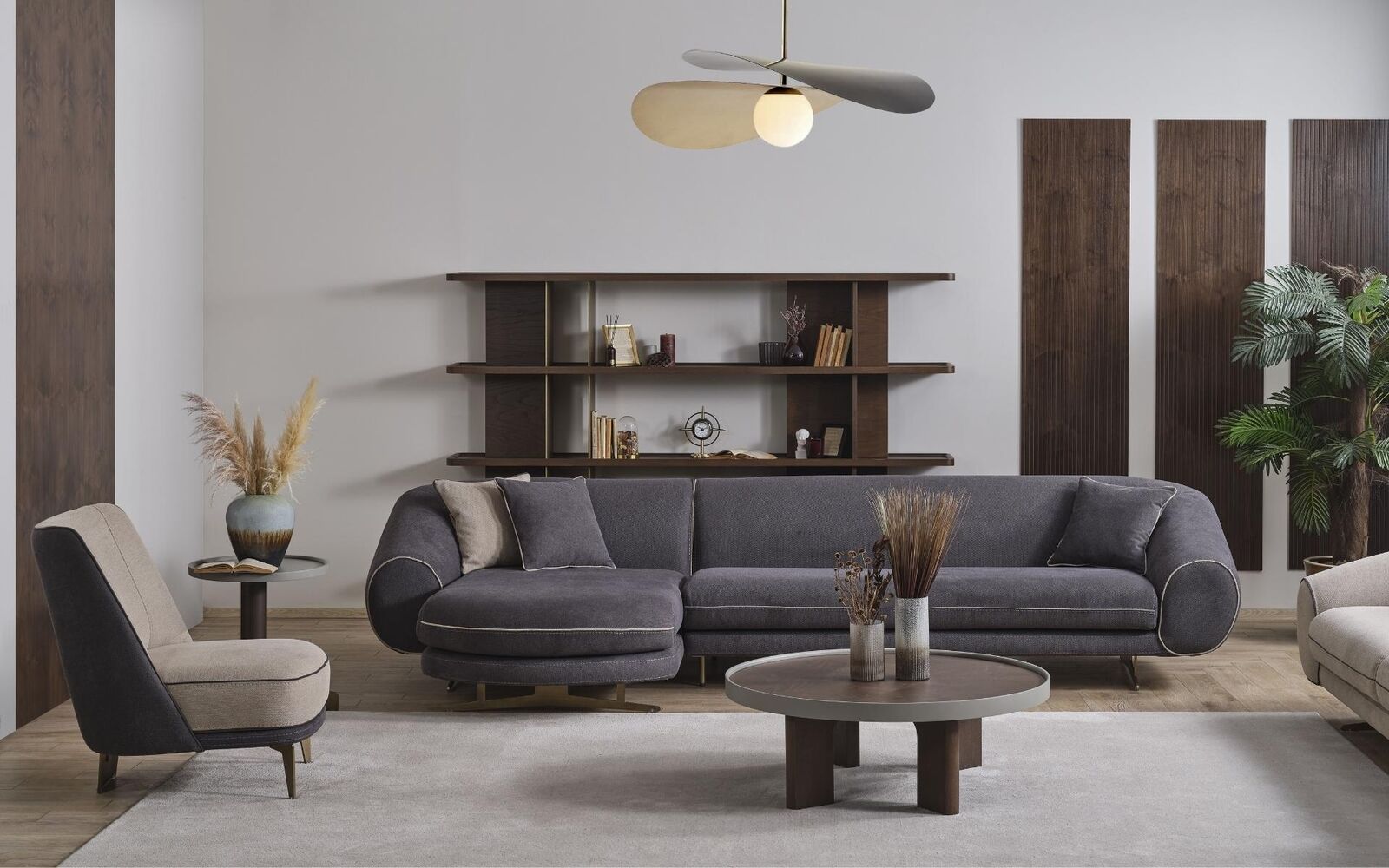 Graues Wohnzimmer Ecksofa L-Form Designer Polstersessel Luxus Set 2tlg von JV Möbel