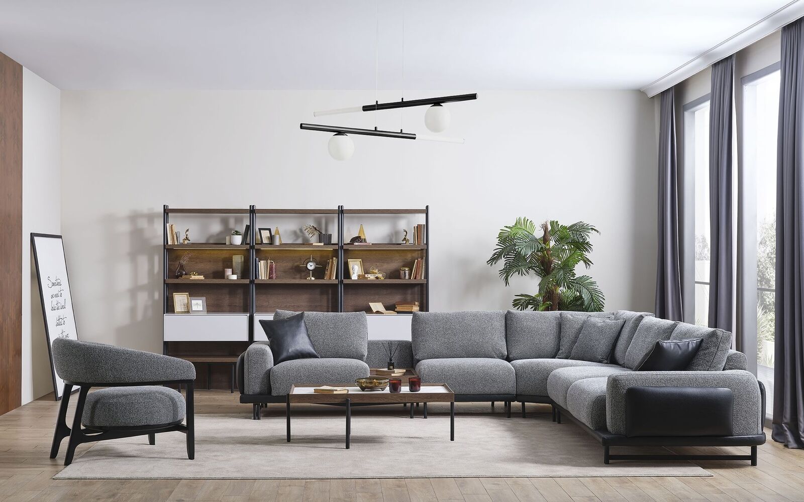 Graues Wohnzimmer Set L-Form Sofa Designer Polstersessel Couchtisch von JV Möbel