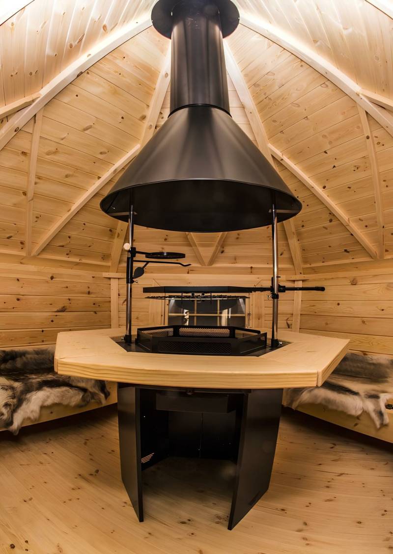Grill mit umlaufendem Tisch Grillkota Zuberhör Schornstein 2 Roste Gartengrill von JV Möbel