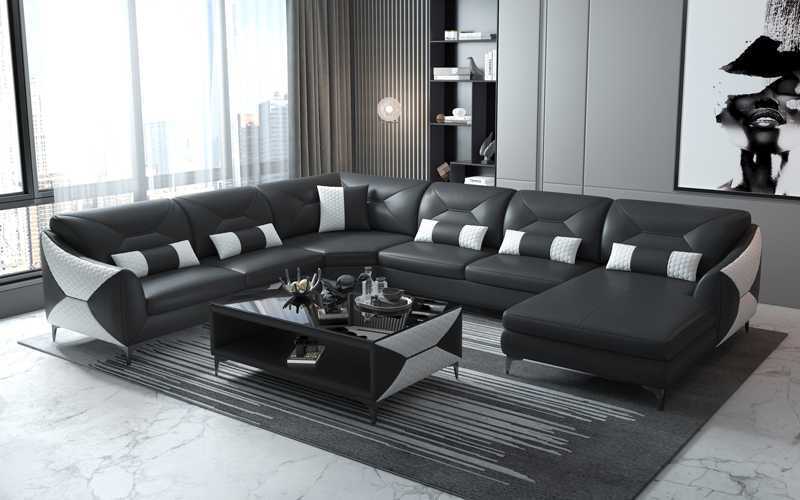 Groß Wohnlandschaft Sofa U Form Ecksofa Ledersofa Schwarz Kunstleder Groß Wohnlandschaft Sofa U Form Ecksofa Ledersofa Schwarz Kunstleder von JV Möbel