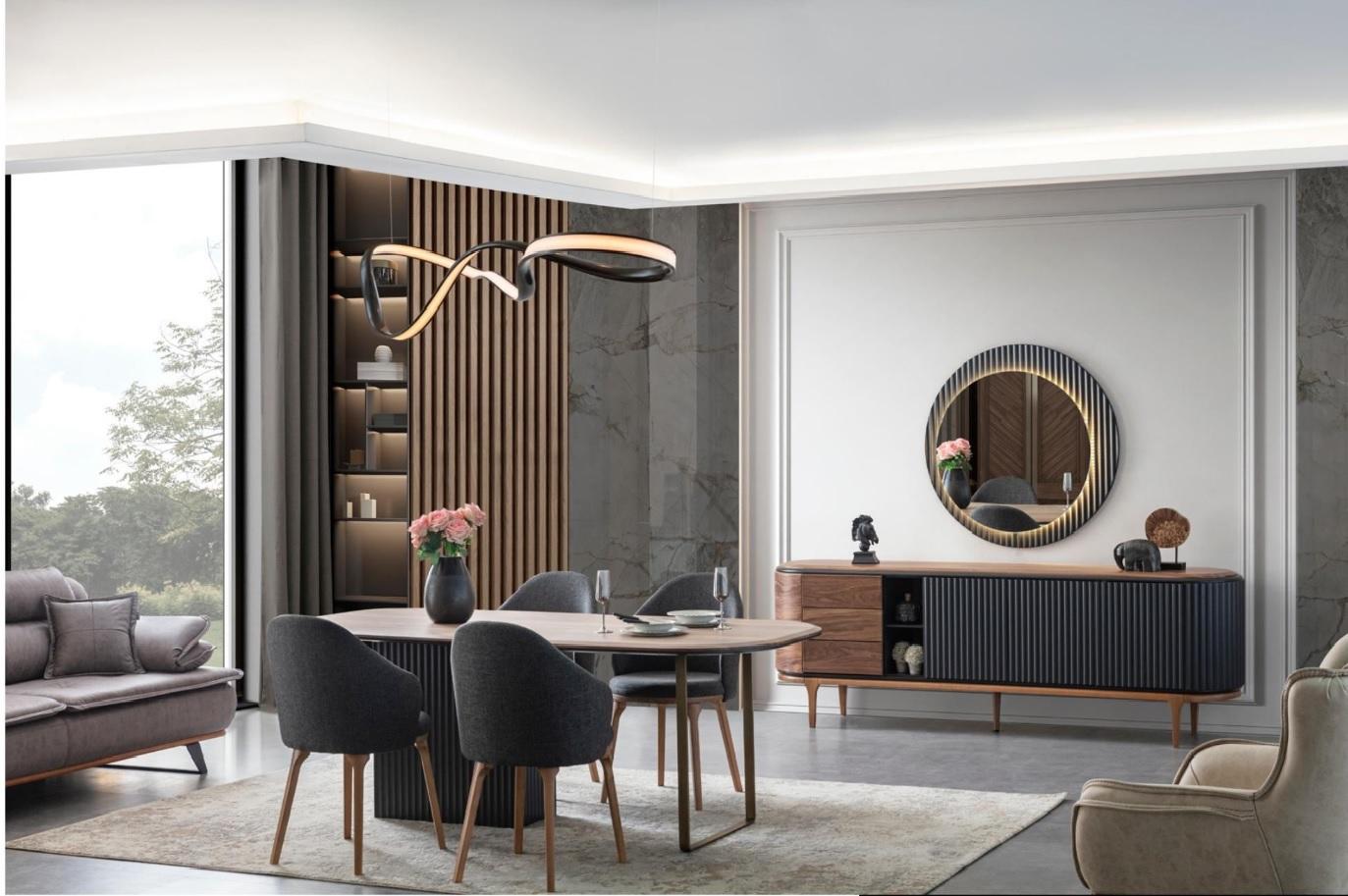 Große Esszimmer Garnitur Designer Esstisch 4x Polsterstühle Sideboard Große Esszimmer Garnitur Designer Esstisch 4x Polsterstühle Sideboard von JV Möbel
