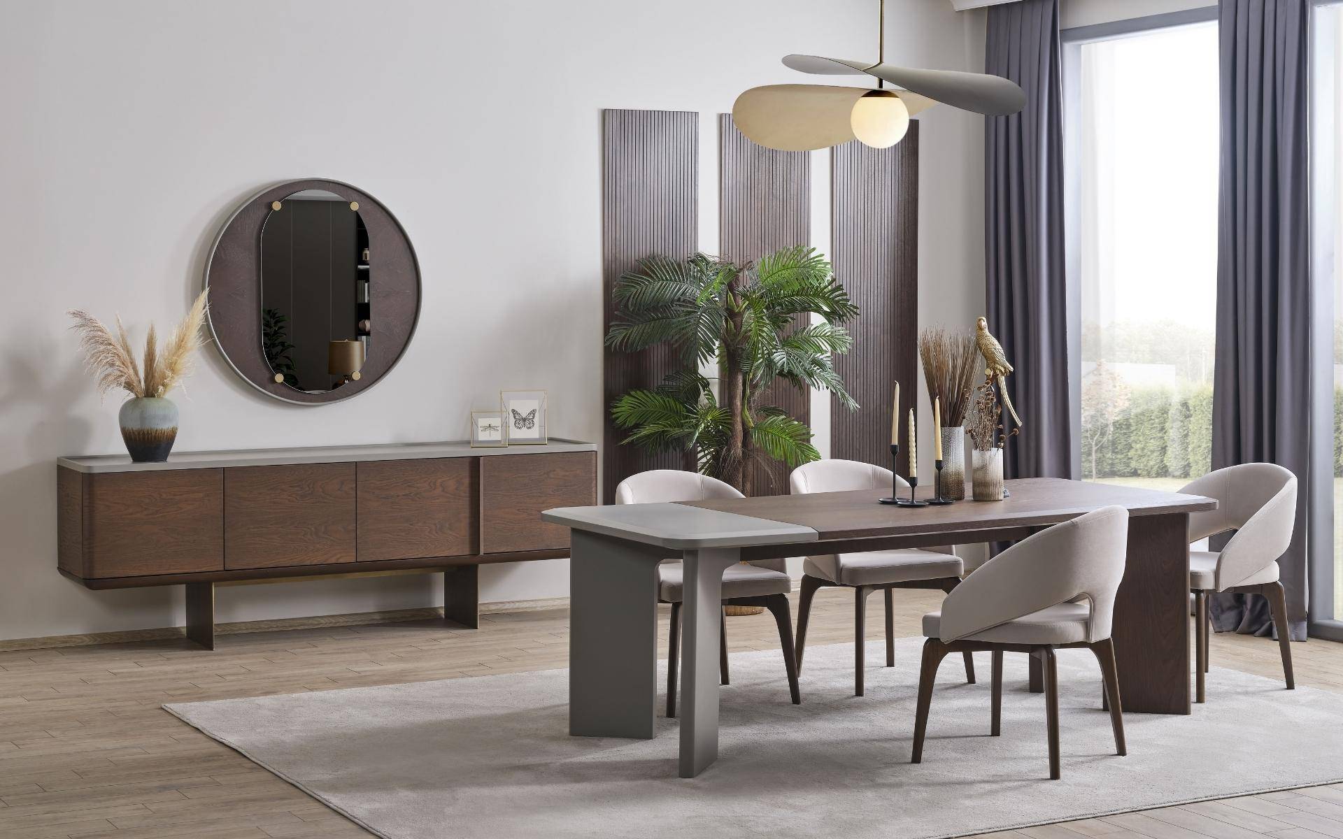 Große Esszimmer Garnitur Designer Esstisch 4x Stühle Sideboard Spiegel von JV Möbel