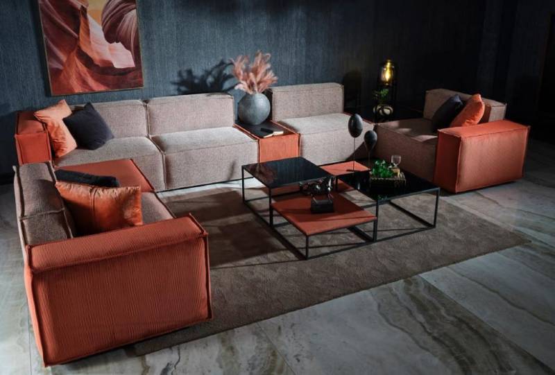 Großes Ecksofa U form Stoffsofa Couch Polstersofa Orange Moderne Sofa von JV Möbel