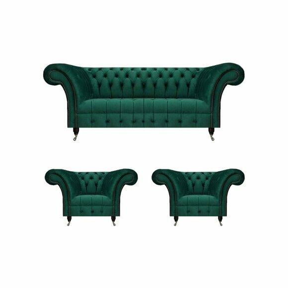 Grüne Chesterfield Polstergarnitur Designer 3-Sitzer 2x Lehnsessel 3tlg Grüne Chesterfield Polstergarnitur Designer 3-Sitzer 2x Lehnsessel 3tlg von JV Moebel