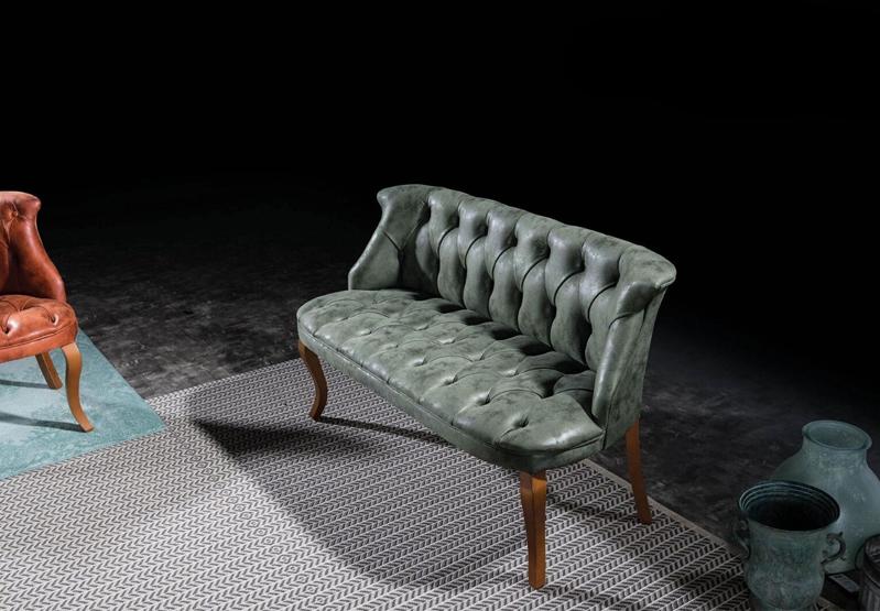 Grüne Chesterfield Zweisitzer Bank Kunstledermöbel Wohnzimmer Sitzer von JV Möbel