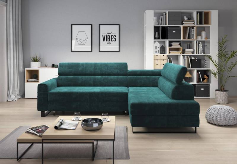 Grüne Ecksofa Textil Sofa Polstergarnitur Moderne Couch Wohnlandschaft L form von JV Möbel
