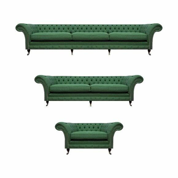 Grüne Polstercouchen Chesterfield Wohnzimmer Garnitur Einsitzer 3-Sitzer von JV Moebel