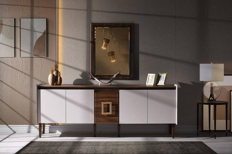 Gruppe Anrichte Sideboard Schrank Spiegel Holz Kommode Modern Braun von JV Möbel
