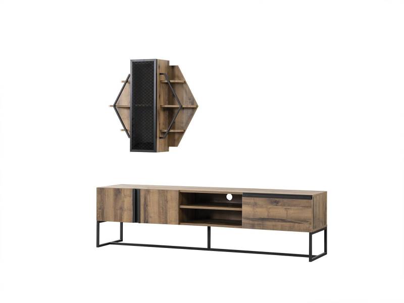 Gruppe TV Ständer Schrank RTV Lowboard Wohnzimmer Regale Braun Holz von JV Möbel