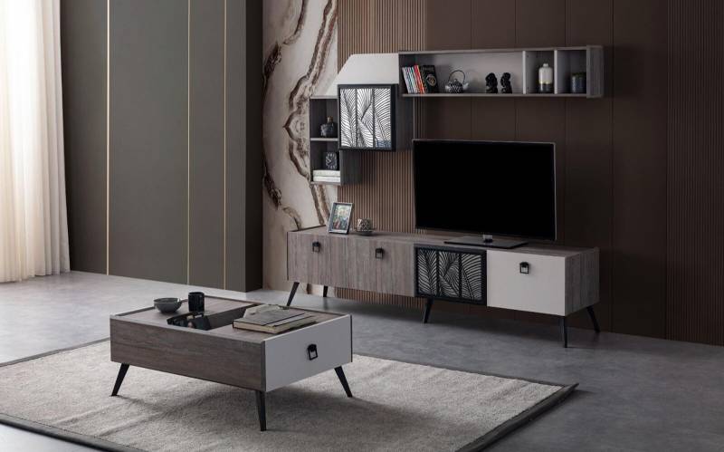 Gruppe Wohnzimmer TV Ständer Wandschränke Lowboard Grau Sofatisch 3tlg Gruppe Wohnzimmer TV Ständer Wandschränke Lowboard Grau Sofatisch 3tlg von JV Möbel