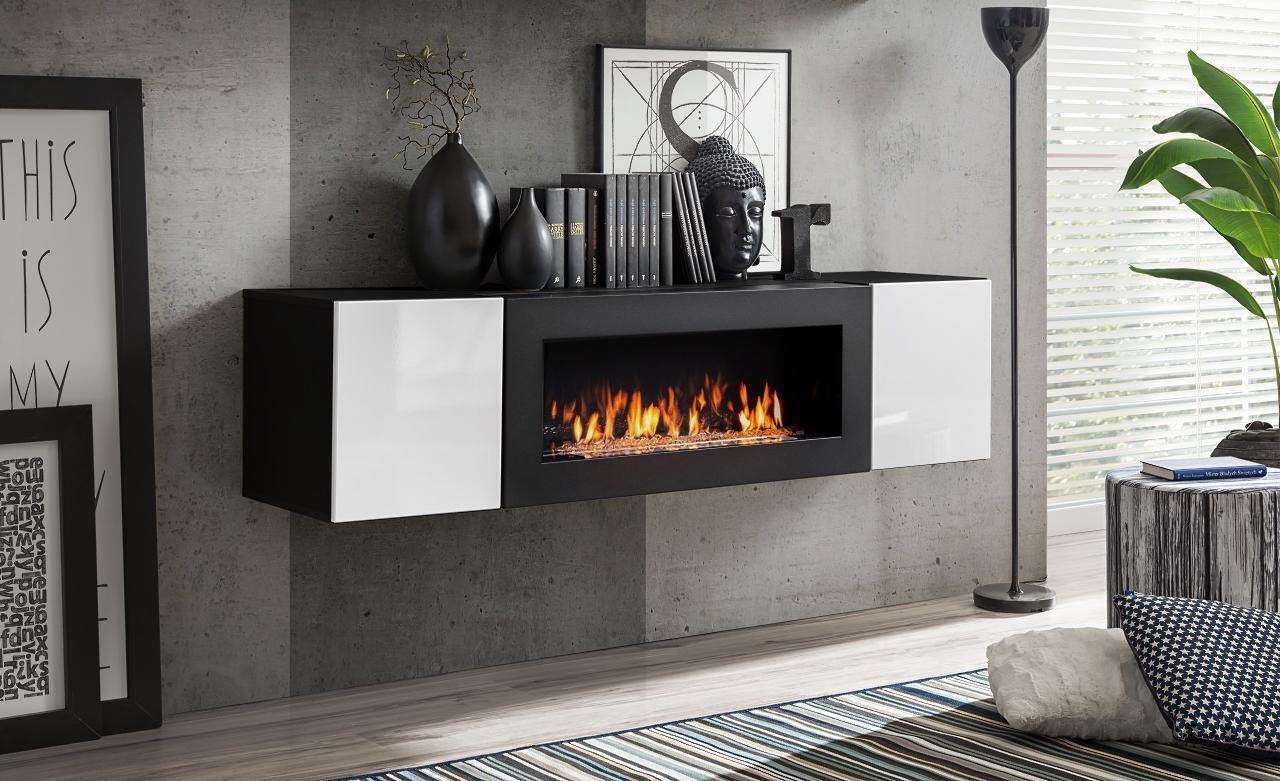 Hänge Schrank mit Kamin Wohnzimmermöbel Luxus Wandschrank Einrichtung Hänge Schrank mit Kamin Wohnzimmermöbel Luxus Wandschrank Einrichtung von JV Möbel