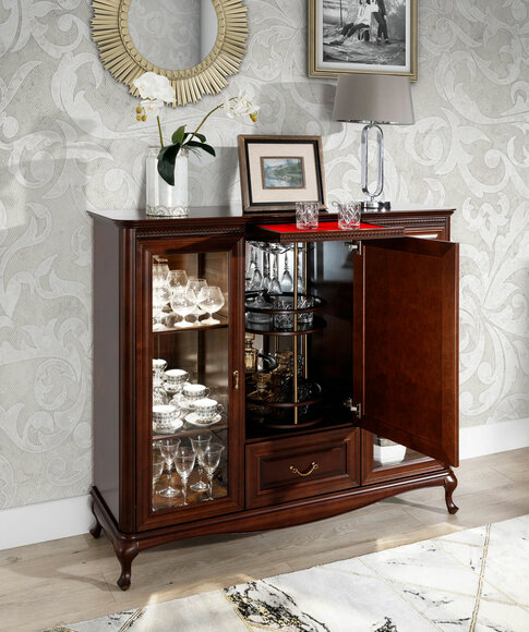 Hausbar Schrank Anrichte mit drehbaren Flaschen Schrank Vitrine Holz von JV Möbel