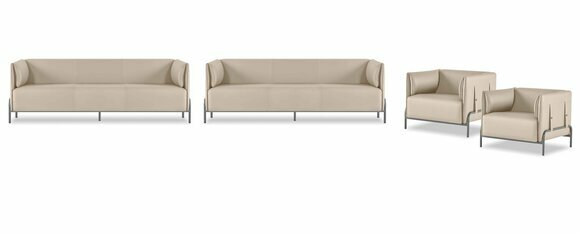 Hellbeige Arbeitszimmer Möbel Designer 2x 3-Sitzer Leder Sessel 4tlg von JV Moebel