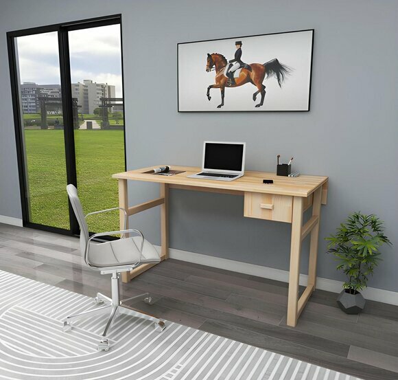 Hellbeiger Kompakter Schreibtisch Designer Computertisch Edle Büro Möbel von JV Moebel