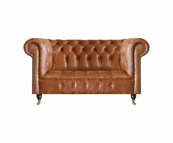 Hellbraune Chesterfield Couch Designer Leder Wohnzimmer Edler Zweisitzer von JV Moebel