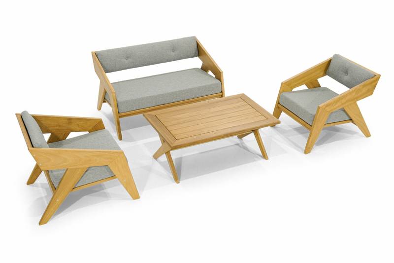 Hellbraune Gartenmöbel Garnitur Designer Sitzbank 2x Holz Sessel Tisch von JV Möbel