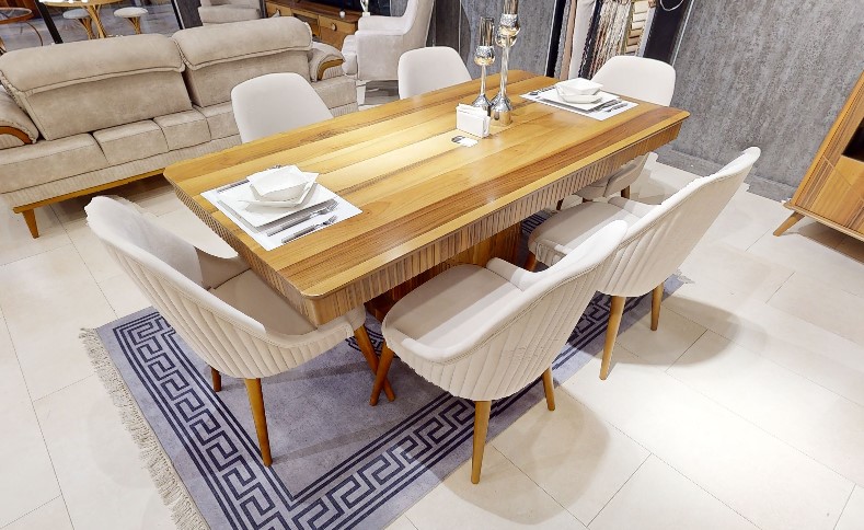 Hellbrauner Holztisch Designer Esszimmer Möbel 6x Weiße Polsterstühle von JV Möbel