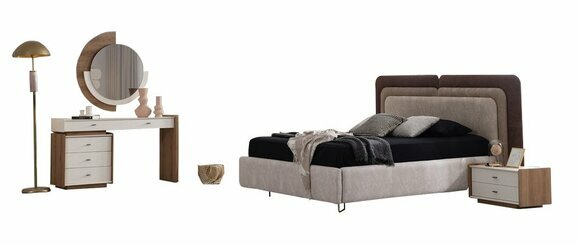 Helle Schlafzimmer Möbel Designer Polsterbett Nachttische Schminktisch von JV Moebel