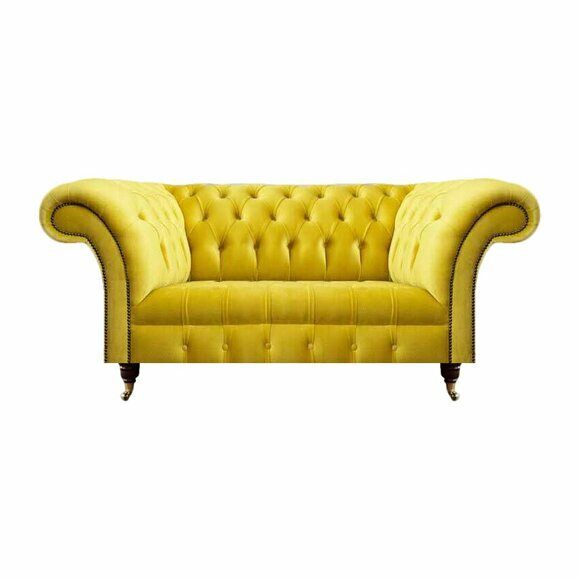 Hellgelber Chesterfield Zweisitzer Wohnzimmer 2-Sitzer Moderne Couch von JV Moebel