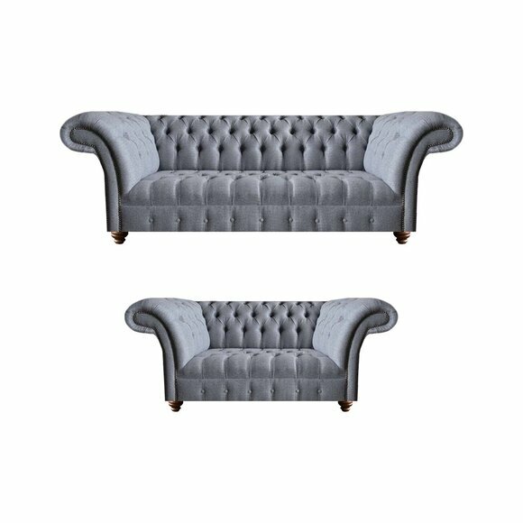 Hellgraue Chesterfield Polstercouchen Designer 3-Sitzer Zweisitzer 2tlg von JV Moebel