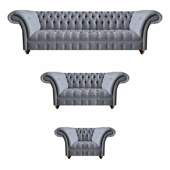 Hellgraue Chesterfield Polstergarnitur Designer Textil Sofas Sessel 3tlg von JV Moebel