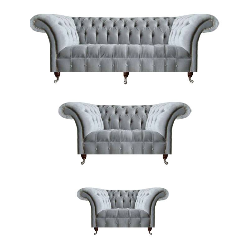 Hellgraue Chesterfield Textilsofas Designer Dreisitzer Sessel Sitzmöbel von JV Möbel