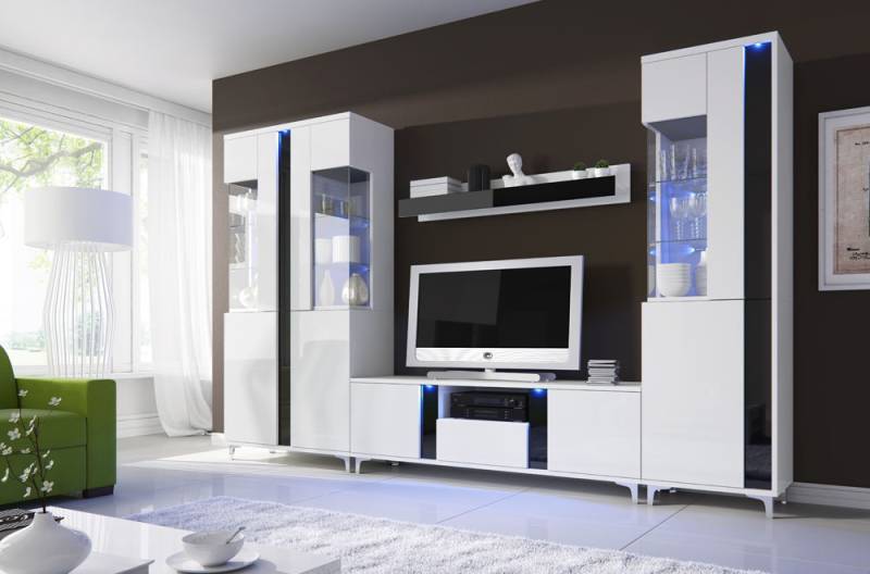 Hochglanz Wohnwand Schrankwand Wohnzimmer Schrank Vitrine Sideboard von JV Möbel