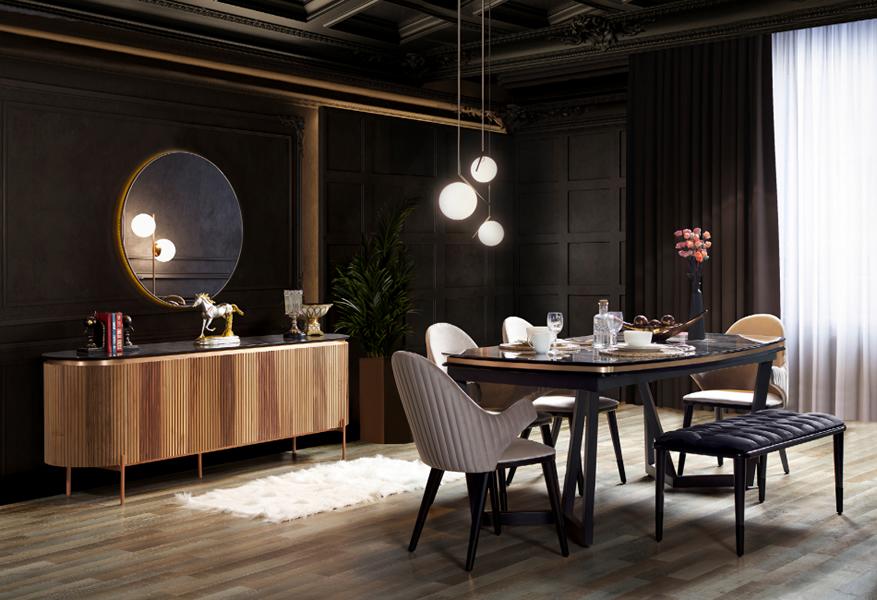 Hochwertig Esszimmer Set Esstisch mit 4x Stühle Hocker Kommode mit Spiegel Hochwertig Esszimmer Set Esstisch mit 4x Stühle Hocker Kommode mit Spiegel von JV Möbel