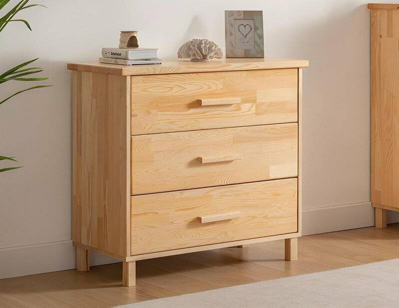 Hochwertige Beige Kommode Schlafzimmer 3-Schubladen Sideboard Holz Möbel von JV Moebel