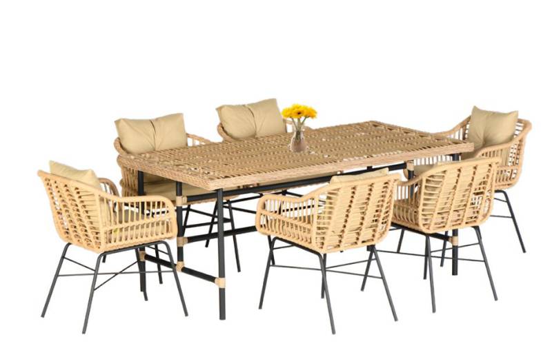 Hochwertiges Rattan Set Garten Möbel Essgruppe 7 tlg. Esstisch Stühle Modern Lux von JV Möbel