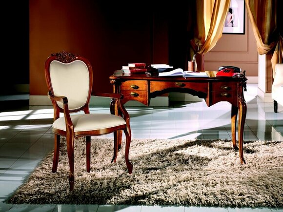 Holz Möbel Luxus Büro 2tlg Set Schreibtisch Sessel Italienische Luxus von JV Möbel