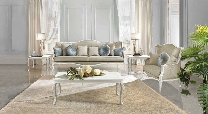 Italienische Möbel 3 Sitzer Klassische Barock Rokoko Sofa Textil Stoff Couch Neu von JV Möbel
