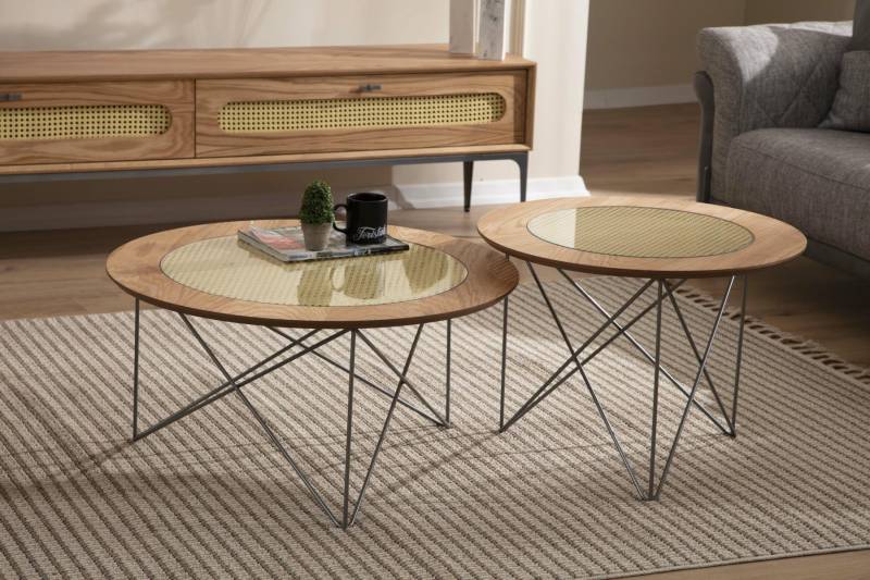 Italienischer Stil 2x Couchtische Rund Luxus Braun Wohnzimmer Tisch Neu von JV Möbel