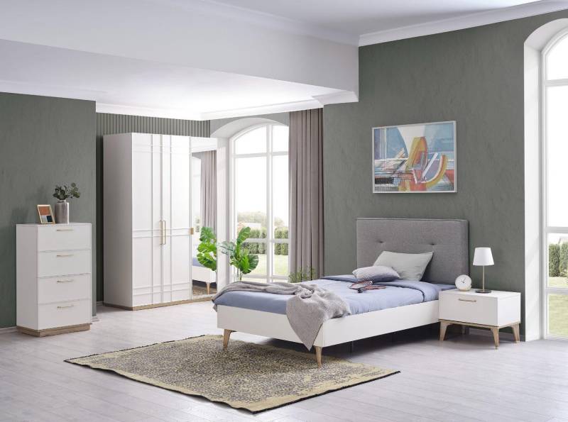 Jugendbett Garnitur Kinderzimmer Kinderbett Bett Set 4tlg Weiß Holz von JV Möbel