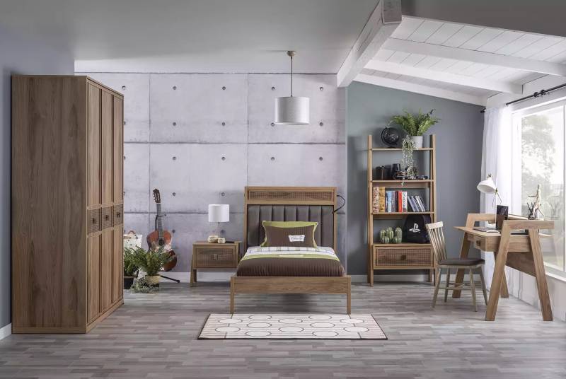 Jugendbett Schlafzimmermöbel Holzbett Komplette Bett Braun Set 5tlg von JV Möbel