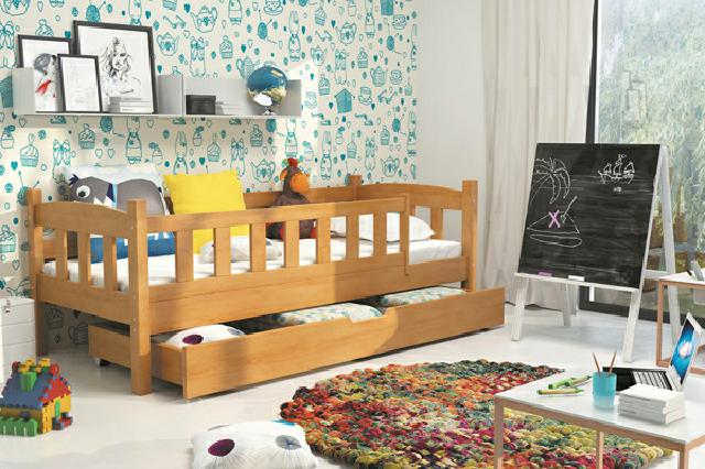 KINDERBETT Bett mit Bettkasten und Rausfallschutz JUGENDBETT Massivholz BETTEN von JV Möbel