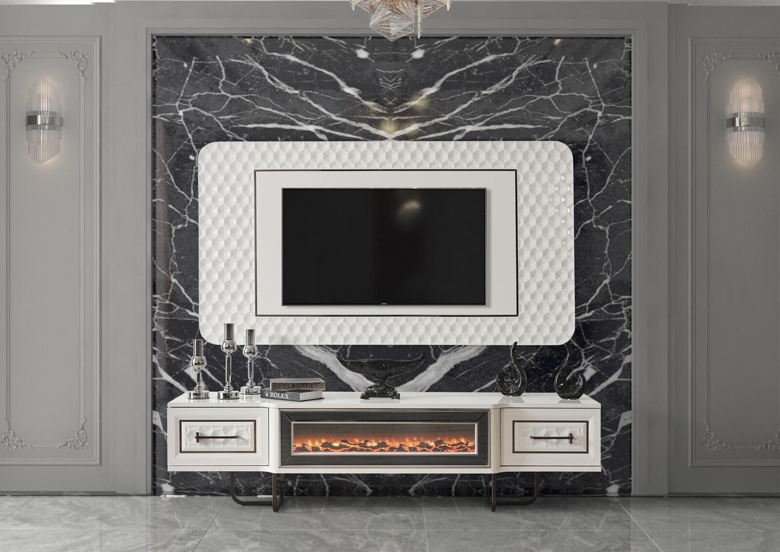 Kamin Sideboard Fernseher Ständer rtv Kommode 2tlg. Wohnwand tv board wand Kamin Sideboard Fernseher Ständer rtv Kommode 2tlg. Wohnwand tv board wand von JV Möbel